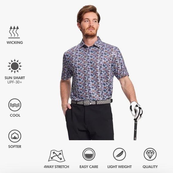 Nwt Golf Polo Shirts Short Sleeve Striped Performance Moisture Wicking Dry Fit - Picture 2 of 6